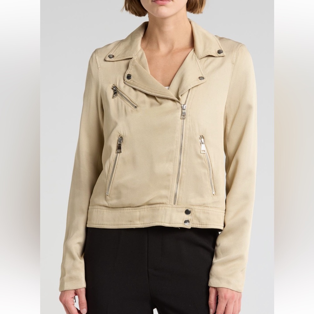 Elie Tahari NWT Twill Moto Long Sleeve Jacket Gold‎ Color Size Medium